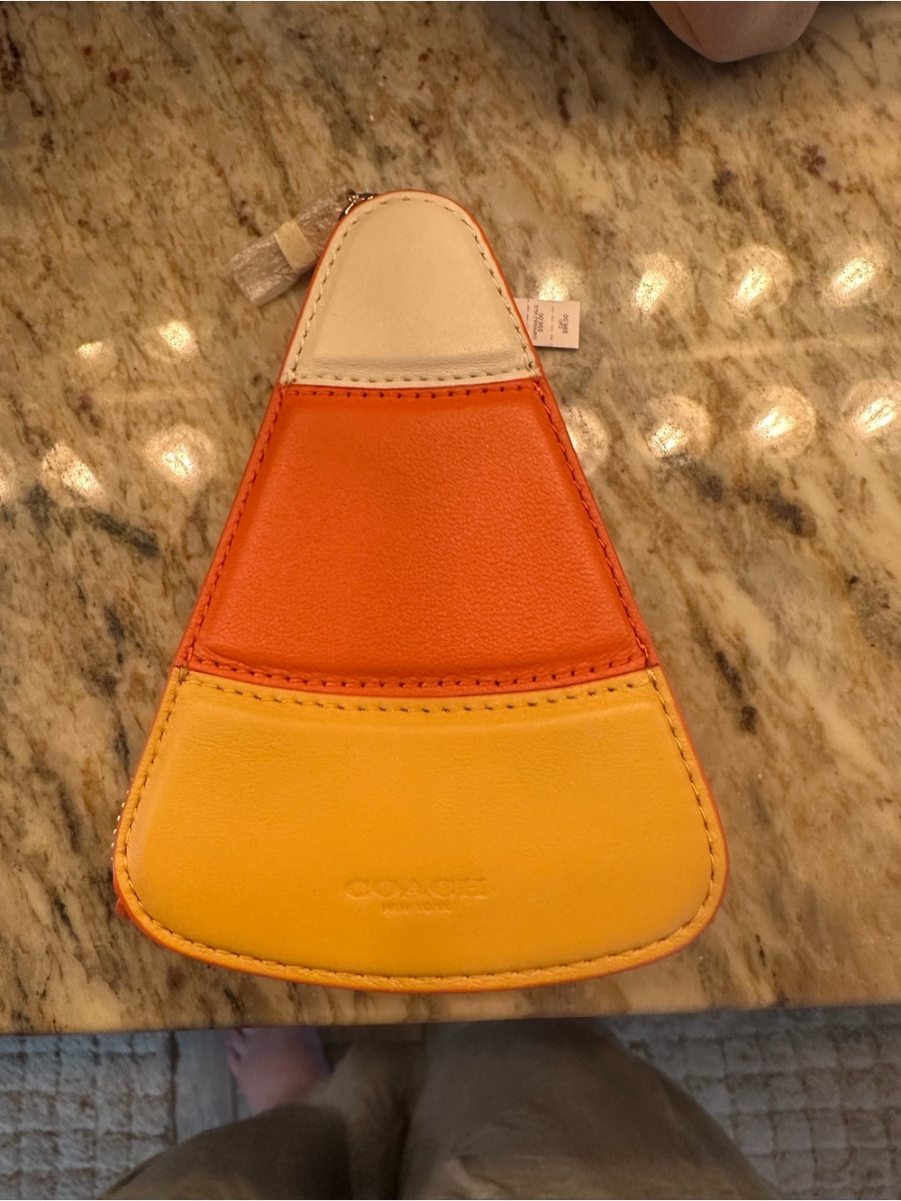 Coach Candy Corn Colorblock Leather Coin Pouch in Yellow, Orange, Cream
